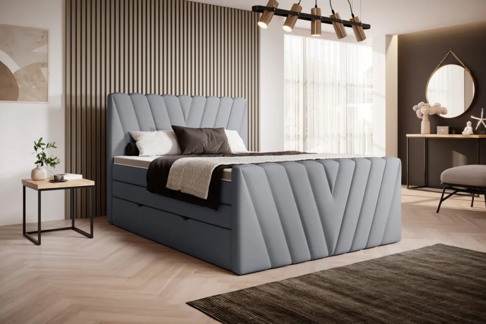 Pat tapitat, boxspring, cu spatiu pentru depozitare, 160x200 cm, Candice 1, Eltap (Culoare: Gri inchis - Nube 6)