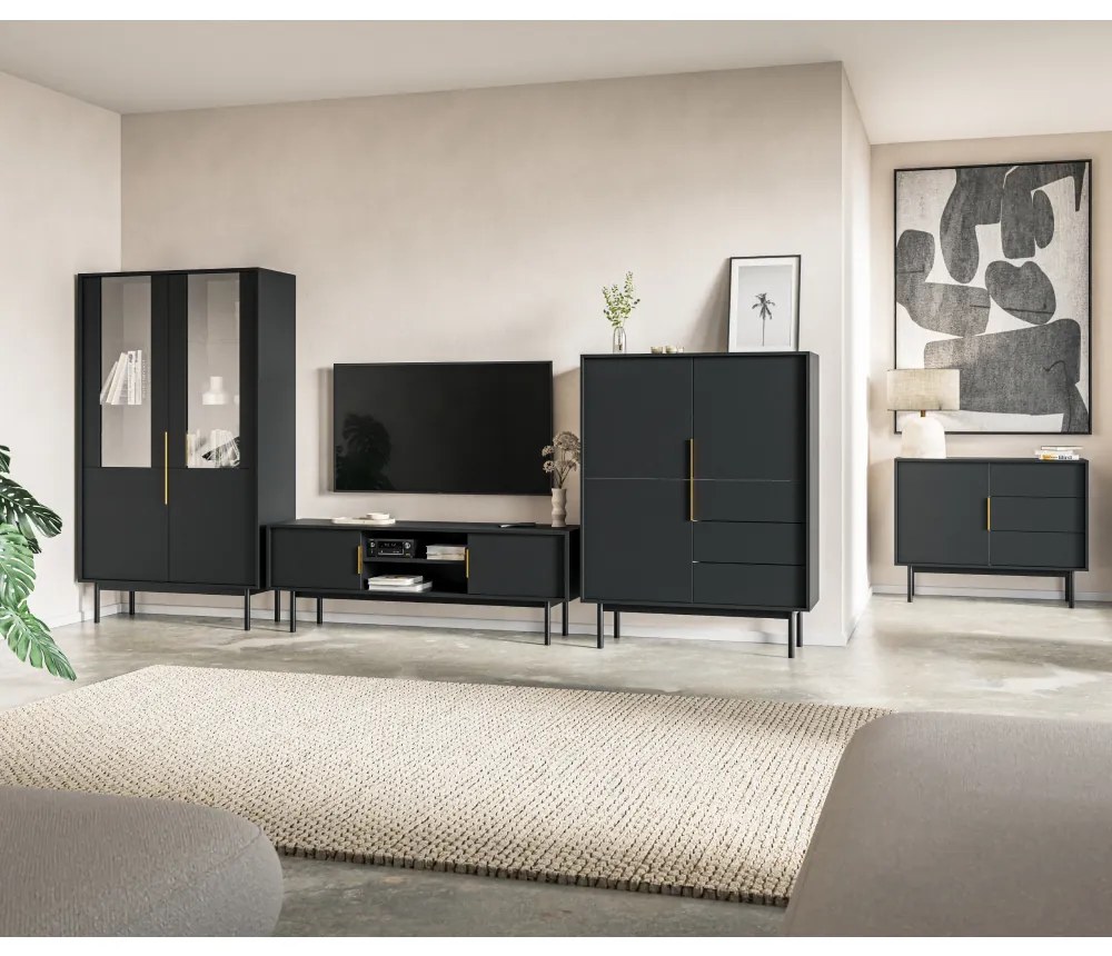 Comoda, negru auriu, VIVALA 2D3S