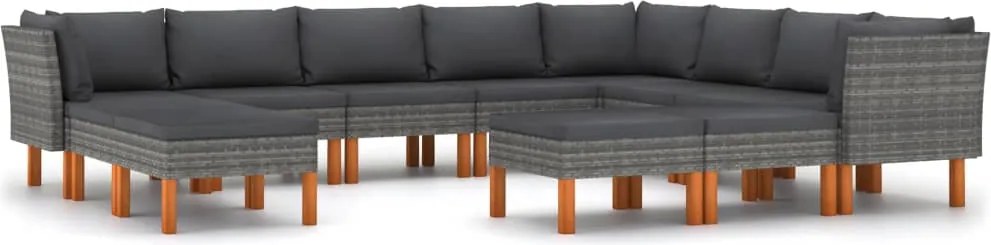 vidaXL Set mobilier de grădină cu perne, 12 piese, gri, poliratan