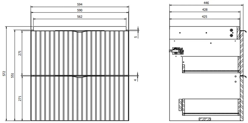 Dulap baie suspendat 60 cm pentru lavoar, casmir mat, Cersanit Tirso 600x450 mm, Casmir mat