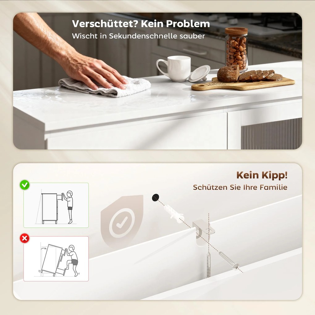 HOMCOM Bufet, sideboard cu 4 sertare, 2 uși din sticlă, design modern, MDF, Alb | Aosom Romania