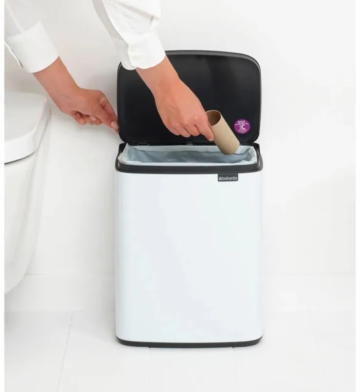 Cos de rufe Brabantia Bo Small 1006633, 12 L, Deschidere silentioasa si lina, Baza antiderapanta, Alb