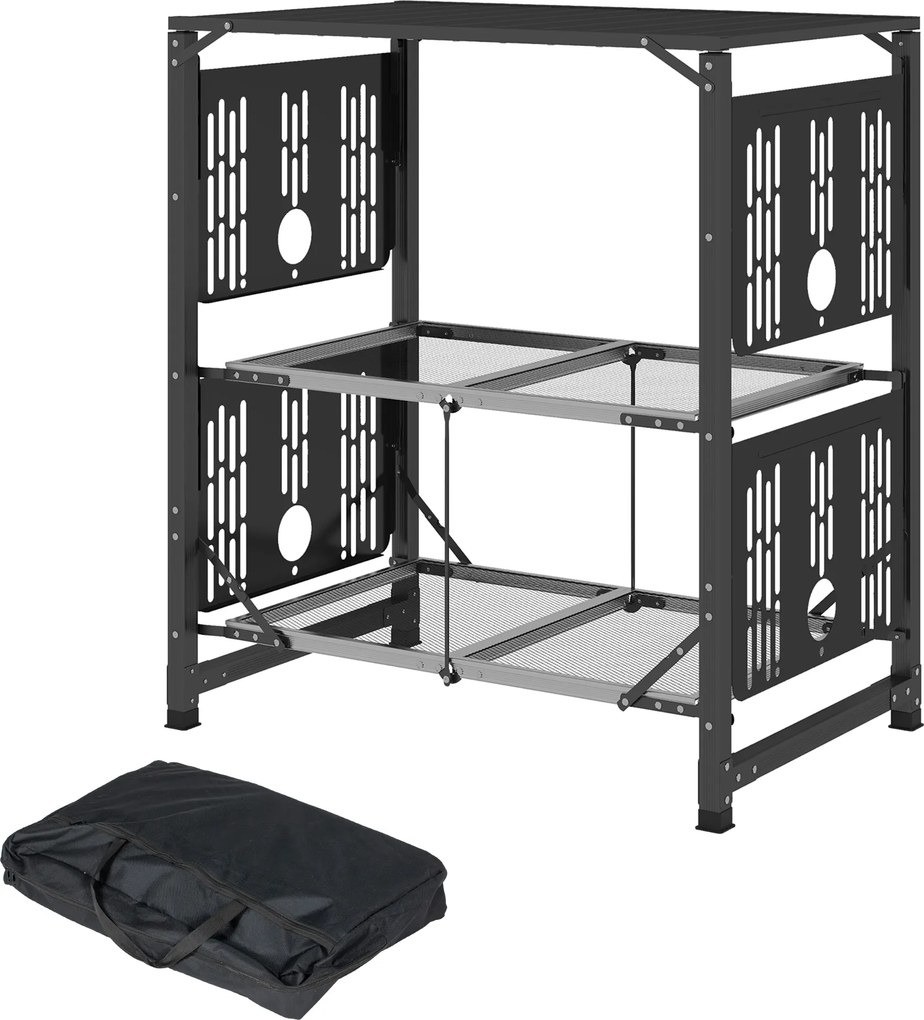 Outsunny Masă de bucătărie de camping pliantă, oţel și aluminiu, sac de transport, 2 rafturi, 2 rafturi și suporturi pentru pahare | Aosom Romania