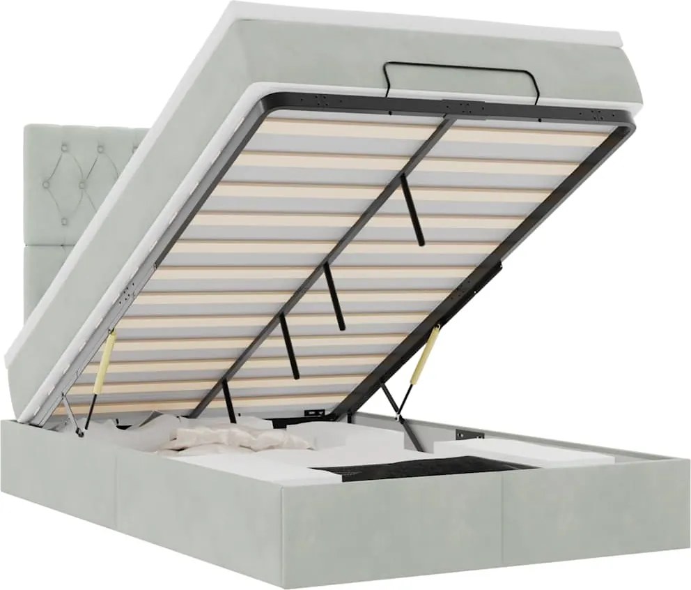 vidaXL Cadru de pat otoman cu saltele Gri deschis 120x190cm catifea