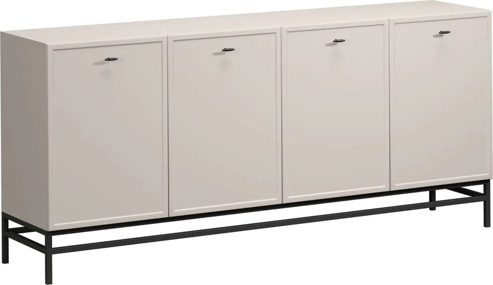Comodă cu patru uși Lorini 200 cm - cașmir / mânere negre tip T-bar / cadru metalic