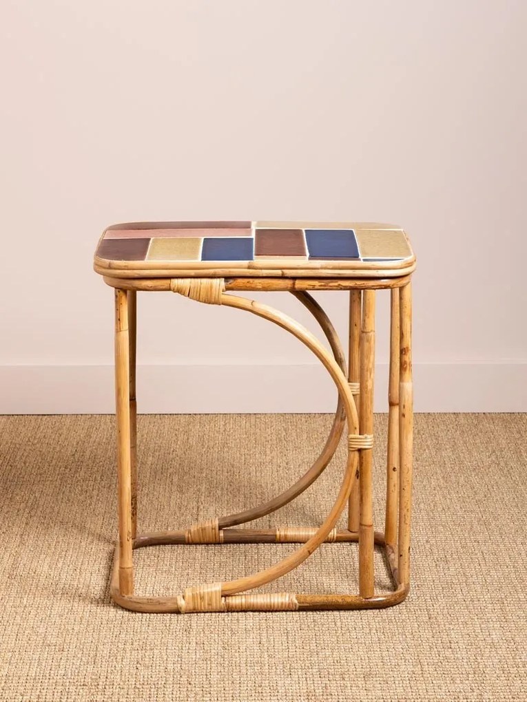 Masuta laterala din rattan, cu placi ceramice multicolore , "Villa"