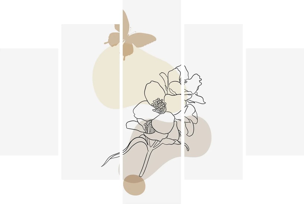 Tablou - Flori bej cu fluture N⁰3 (150x105 cm)