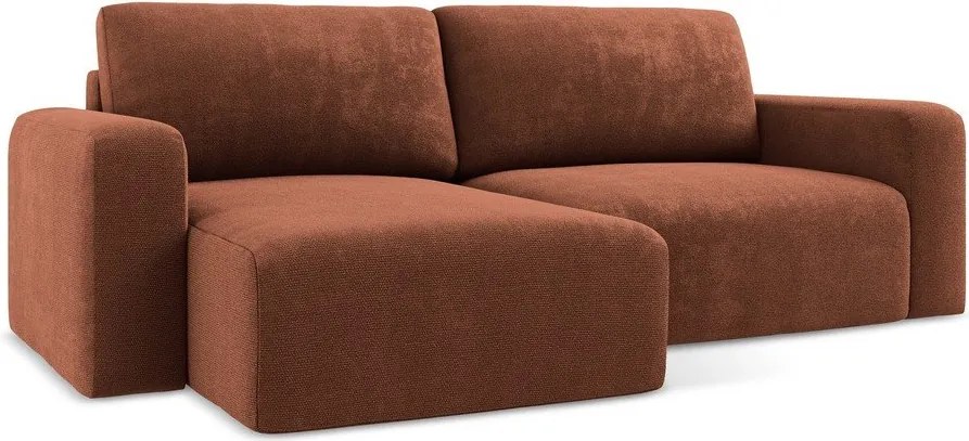 Colțar teracotă extensibil/cu spațiu de depozitare cu tapițerie din chenille (cu colț pe partea stângă/cu șezlong) Kona – Makamii