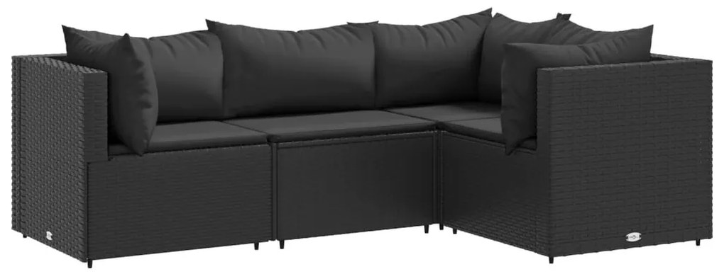 3308075 vidaXL Set mobilier relaxare grădină 4 piese cu perne poliratan negru