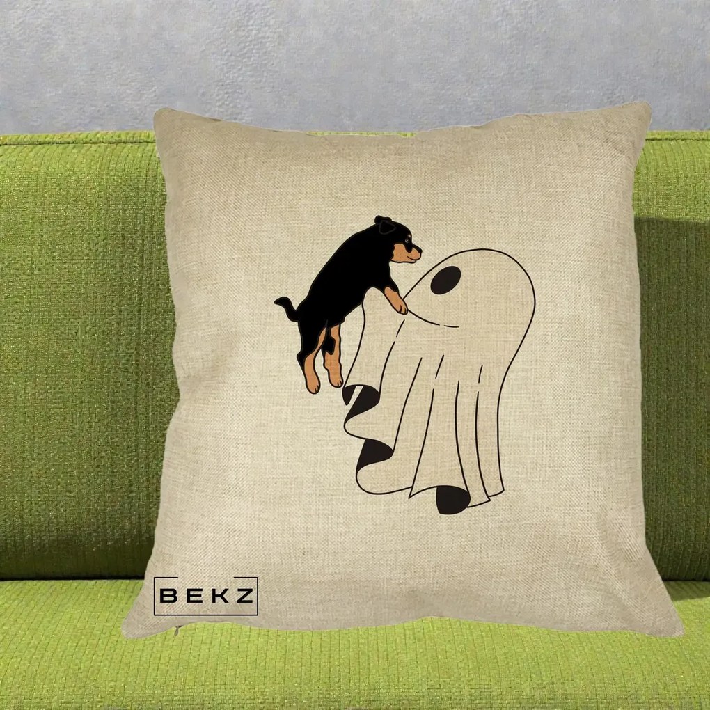 Perna Decorativa Caine Rottweiler Fantoma Halloween, 40x40 cm, Crem, Husa Detasabila, Perna Inclusa, BEKZ®