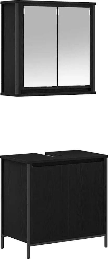 vidaXL Set de mobilier de baie din 2 piese din lemn de stejar negru