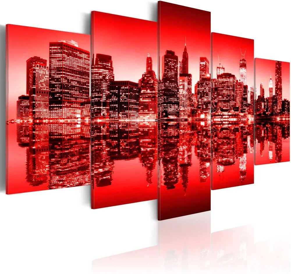 Tablou Bimago - Red glow over New York - 5 pieces 100x50 cm
