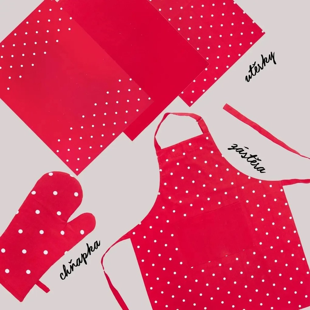 Șorț de bucătărie Buline, roșu, 71 x 86 cm