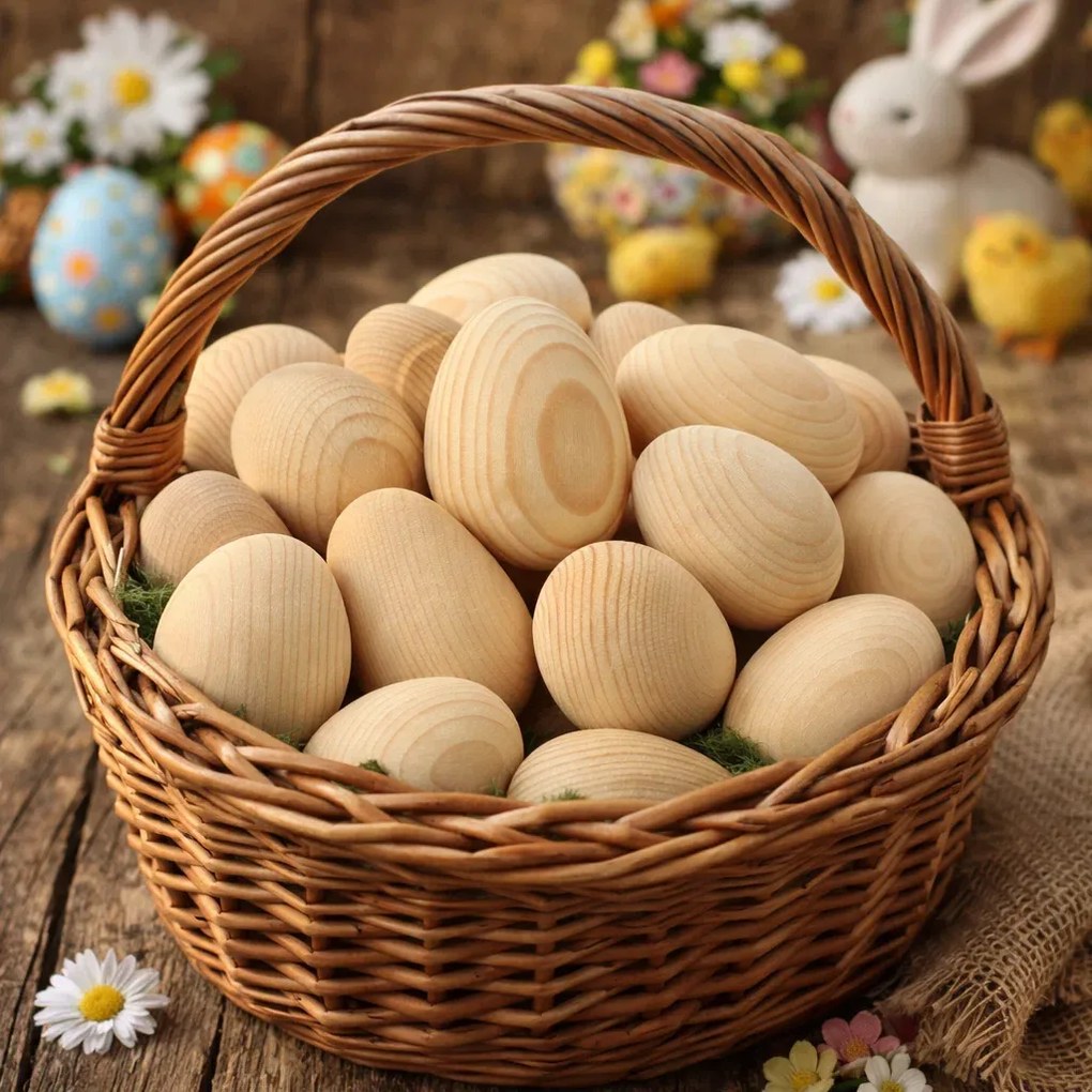 Set 10 oua de lemn vopsite pentru Paste 7x4 cm ,   decor pascal