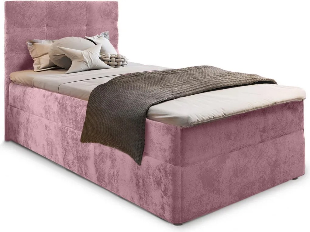 Pat tapițat boxspring GLORIEN VELVET 90x200 cm roz Saltea: Saltea cu arcuri Bonell