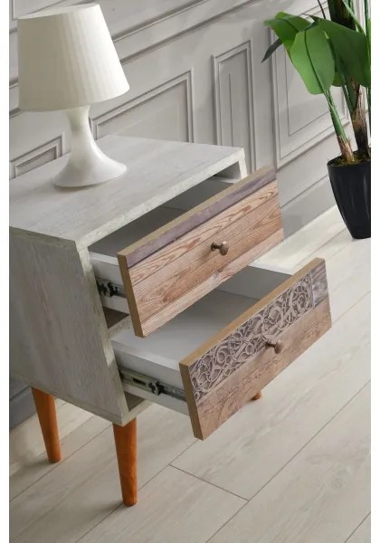 Noptieră MALMO 55x40 cm albă/maro