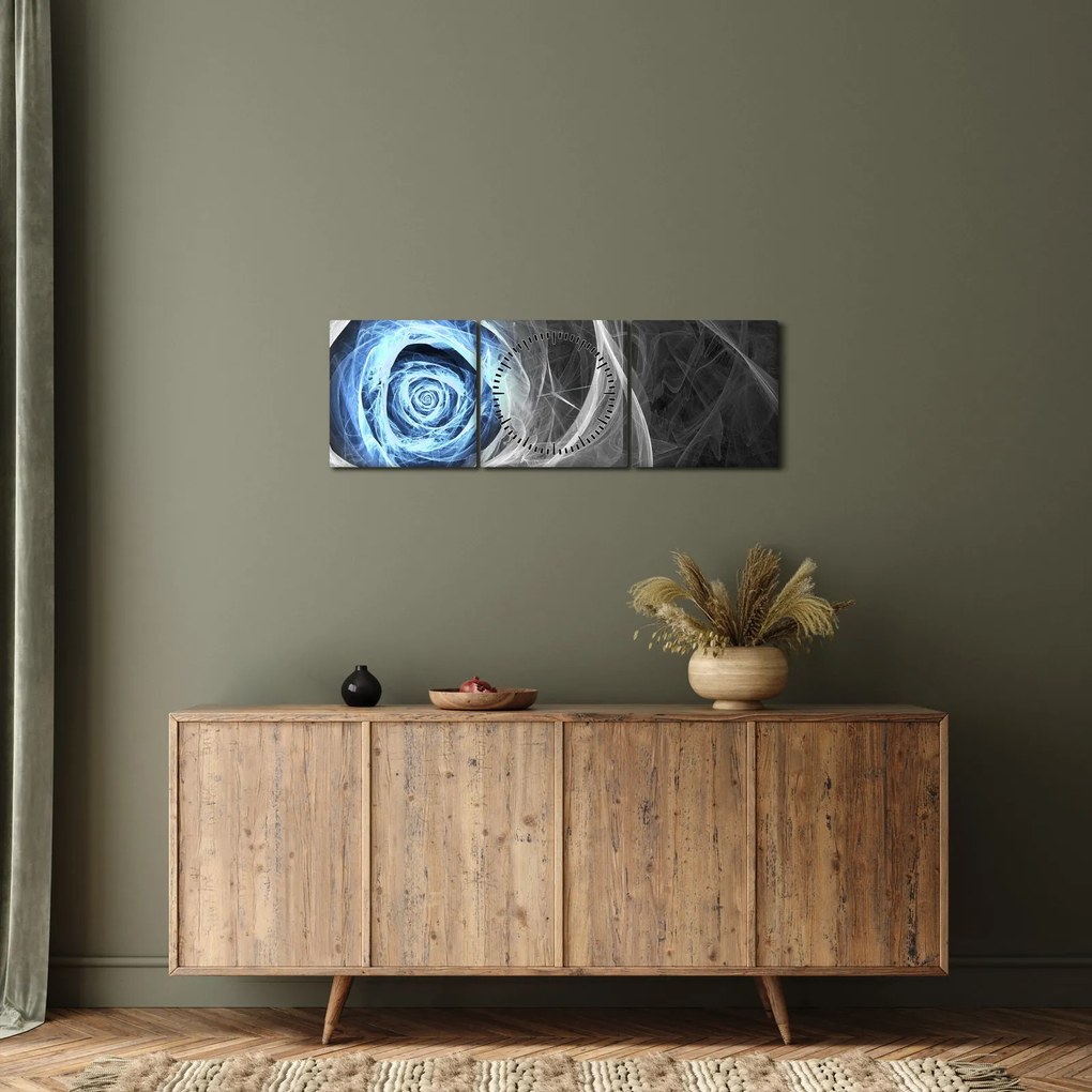 Tablou - Abstract Rose Blue (cu ceas) (90x30 cm)