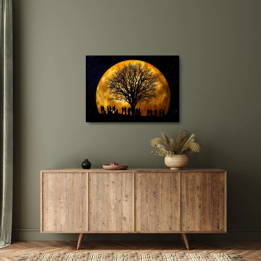 Tablou pe sticlă cu luna și siluete (70x50 cm)