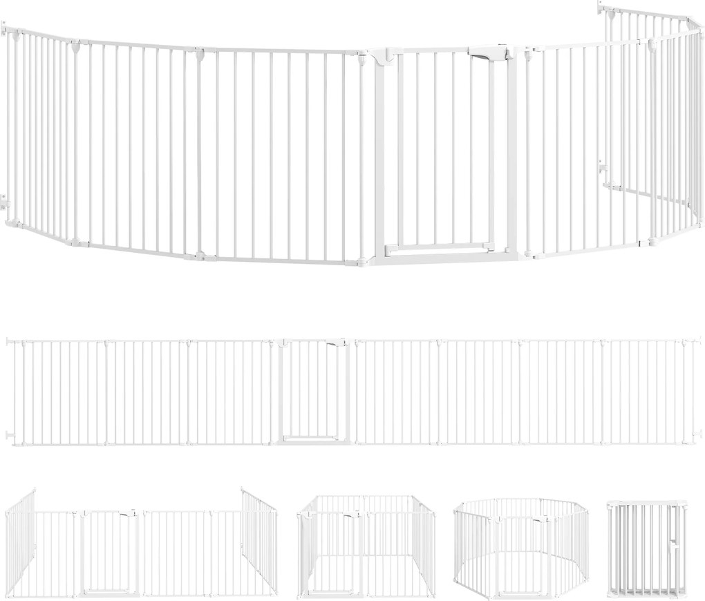 PawHut Gard pentru Câini cu 8 Panouri Modulabile cu Închidere Automată, din Oțel și ABS, 61x3x75 cm, Alb | Aosom Romania
