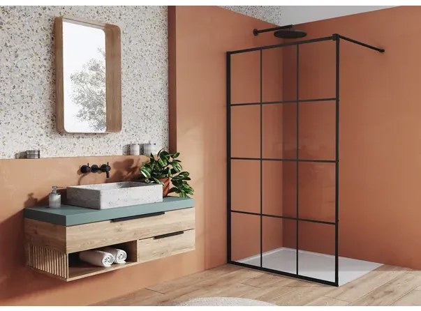 Paravan de dus tip Walk-in SanSwiss Easy STR4P Loft 75 negru mat 140x200 cm sticla securizata 8 mm
