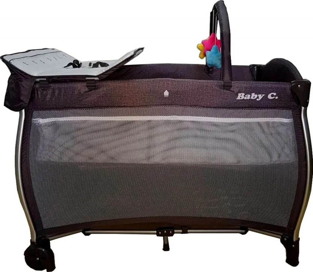 Patut Pliant NOVOKIDS™ Baby C XXL, 110X80 cm, transforabil in Tarc Copii, 2 Niveluri, Masa infasat detasabila, jucarii din plus, geanta transport,