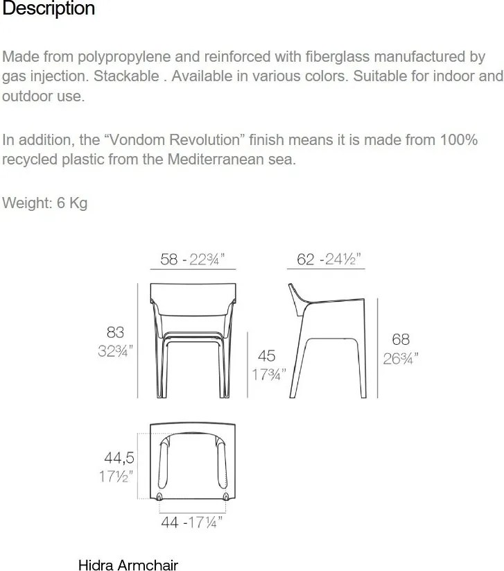 Set de 4 Scaune moderne cu brate de exterior / interior design premium PEDRERA ARMCHAIR 65004 Vondom