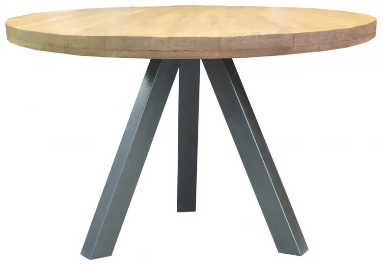 Masa rotunda cu blat din lemn de mango Tables &amp; Benches 120x120x76 cm maro/argintiu