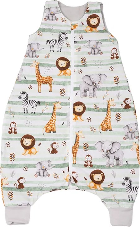 Sac de dormit cu picioare de vara pentru copii 18-36 luni Kidizi Safari Green 0.5 tog, mansete transformabile in soseta