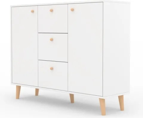 Comodă cu doua usi si trei sertare, 120x35x93 cm, BESA, ADRK Furniture (Culoare: Alb / Negru)