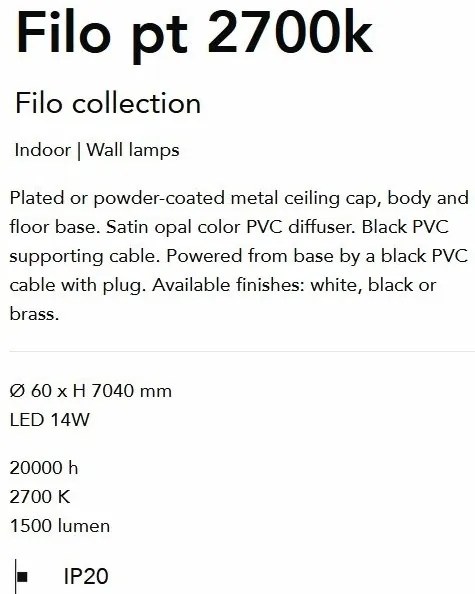 Lampa LED suspendata, tip lampadar, 2700K, alb, Filo pt