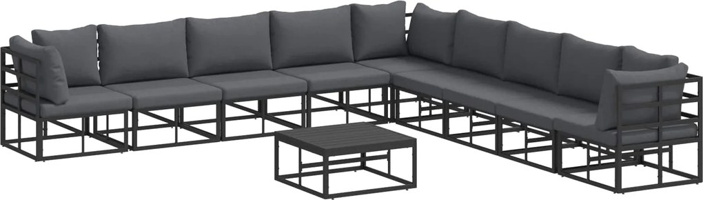 vidaXL Set de canapele pentru grădină cu pernă 10 pcs Negru Aluminiu
