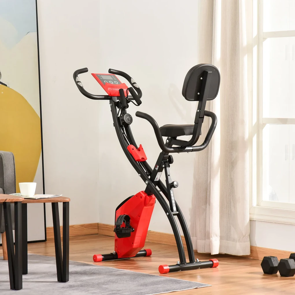 Bicicleta Pliabila HOMCOM 2 in 1, Rezistenta Reglabila pe 8 Nivele, Ecran LCD, 97x51x115cm, Rosu | Aosom Romania