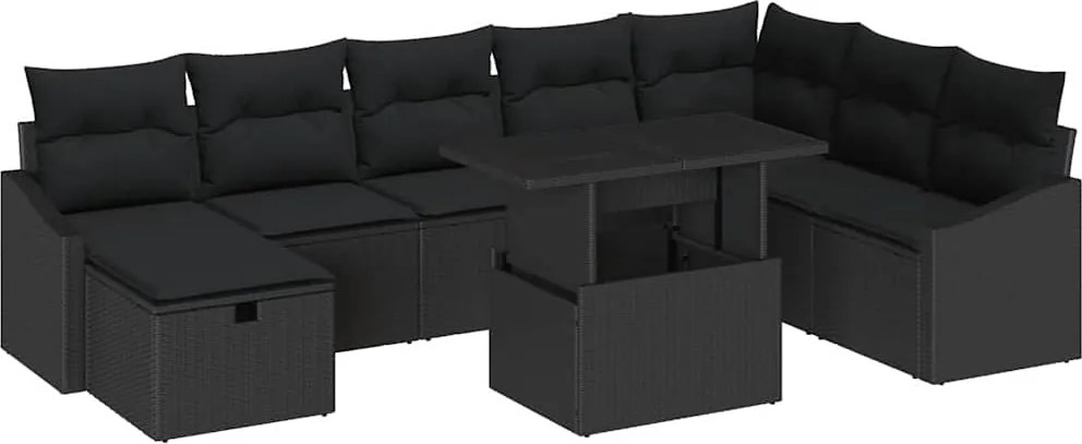 vidaXL Set de canapele pentru grădină cu pernă 9 pcs Negru Rattan poli