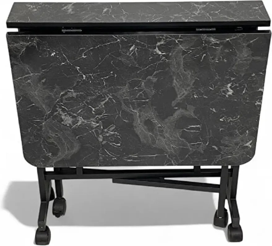 Masa Bucatarie pliabila cu roti Homs negru marmorat 120 x 80 x 74 cm