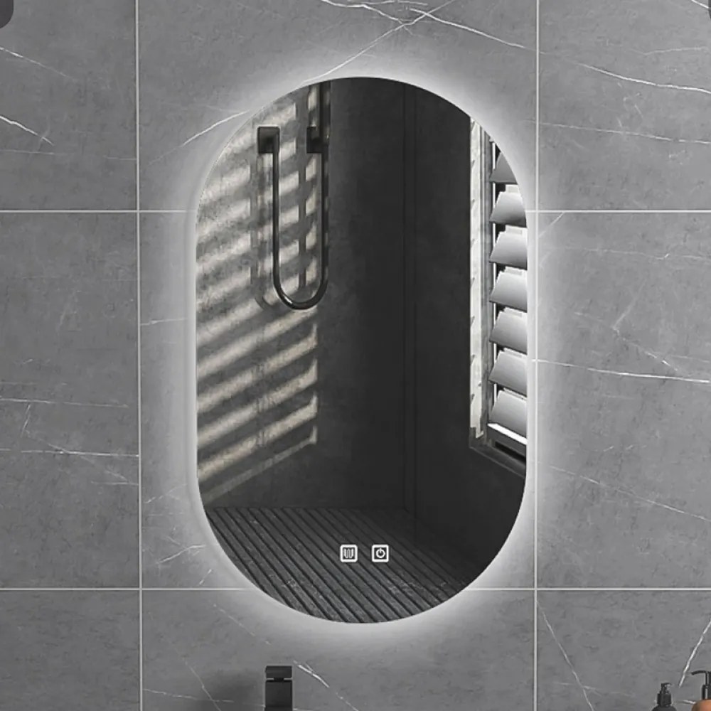 Oglindă baie, Multifuncțională, Iluminare LED Touch, Sistem Dezaburire, 90x60 cm