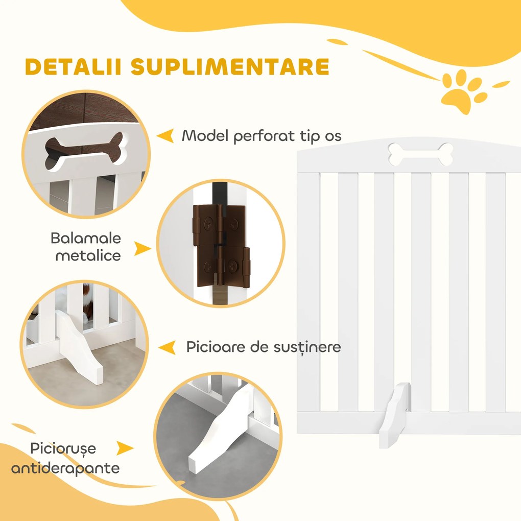 PawHut Separator Pliabil pentru Câini cu 3 Panouri și 2 Suporturi, din Lemn Alb, 155x30x61 cm | Aosom Romania