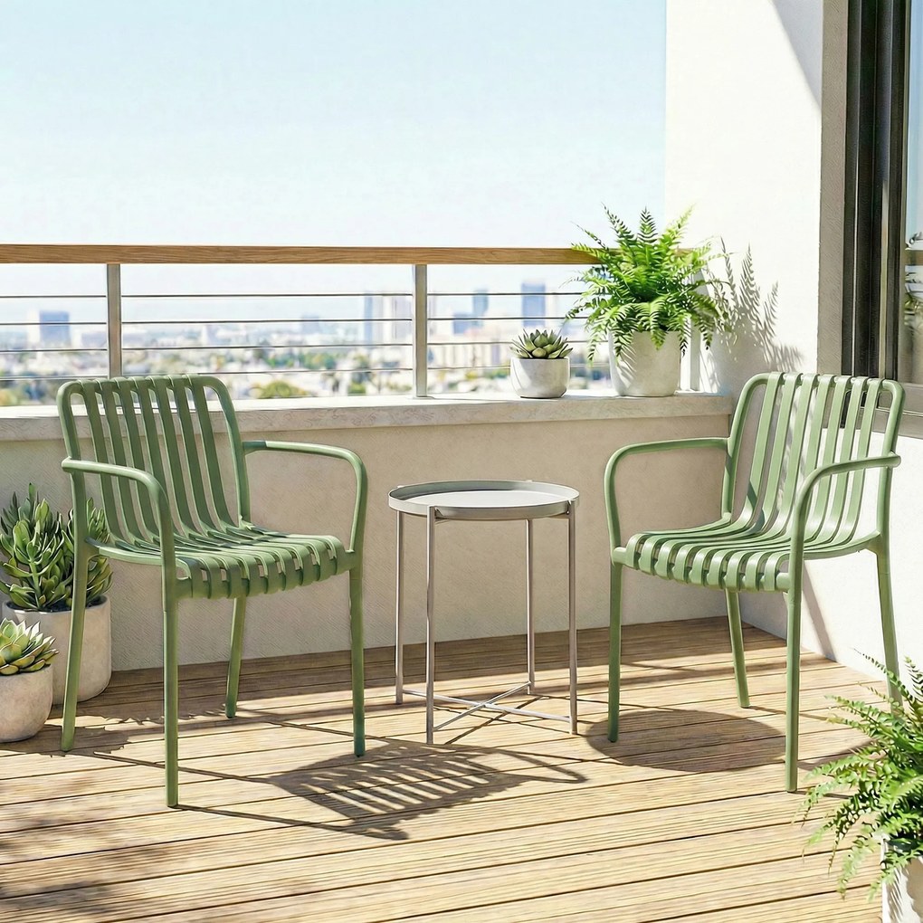 Outsunny Set 4 Scaune de Grădină Stivuibile din Plastic Anti-UV, Scaune pentru Prânz în Exterior cu Spătar Ergonomic cu Lamele și Mânere, pentru Terasă Balcon Grădină Exterior Interior, 55x58,5x81,5 cm, Verde | Aosom Romania