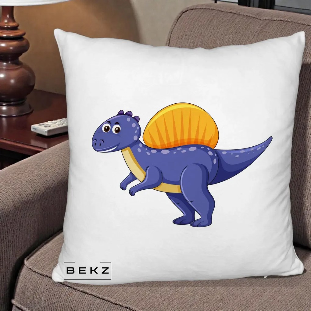 Perna Decorativa Spinozaur Kawaii, 40x40 cm, Alb Pufos, Husa Detasabila, Perna Inclusa, BEKZ®