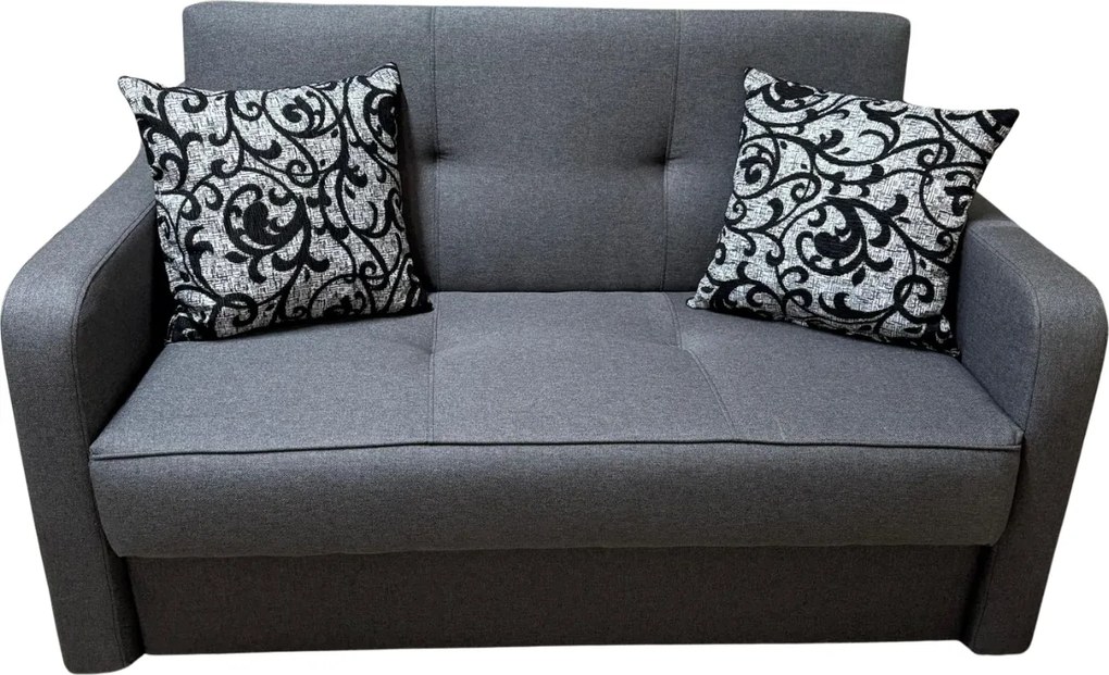 Canapea SAMY extensibila, 2 locuri, cu lada de depozitare, stofa gri, cadru metalic, 152x100x92 Gri, Stofa