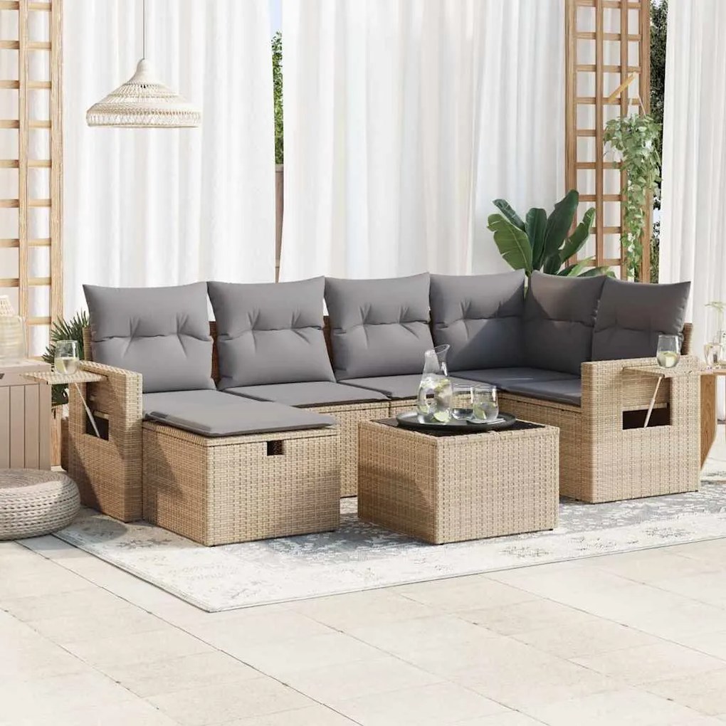 vidaXL Set canapele de grădină, 7 piese, cu perne, bej, poliratan