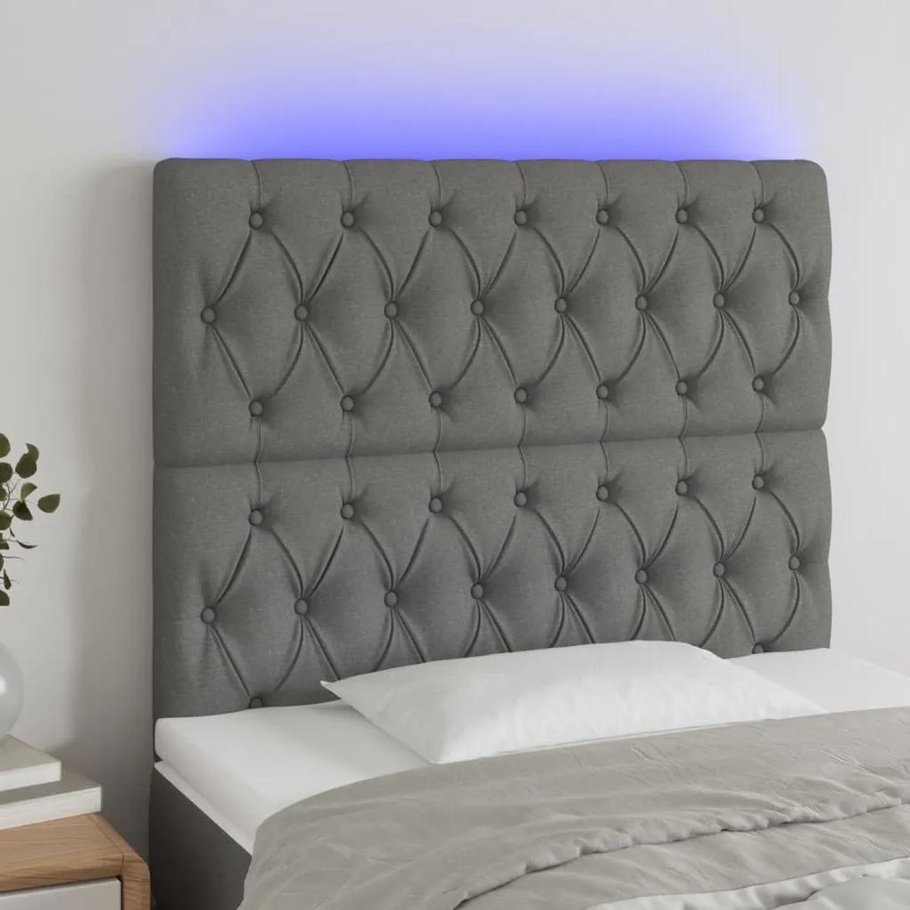 3122751 vidaXL Tăblie de pat cu LED, gri închis, 100x7x118/128 cm, textil