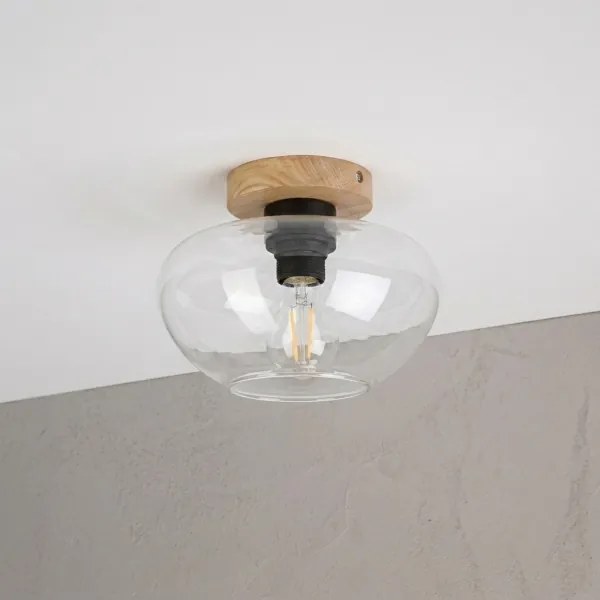 Plafonieră FLO WOOD 1xE27/15W/230V, stejar/transparent, Ø 22 cm