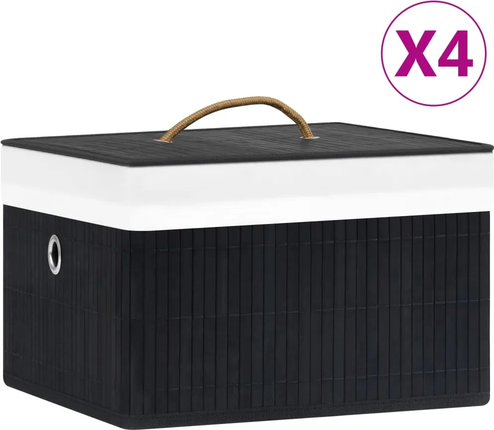 vidaXL Cutii de depozitare, 4 buc., negru, bambus