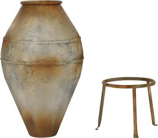 Vas decorativ amforă din metal cu finisaj antichizat bej, 49 x 49 x 93 cm, suport tripod inclus, „Athena"