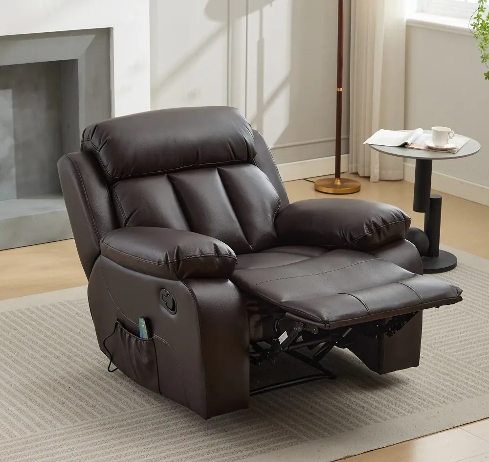 RESIGILAT- Fotoliu Masaj si Incalzire, Recliner, suport picioare extensibil, Air PU Premium, Maro