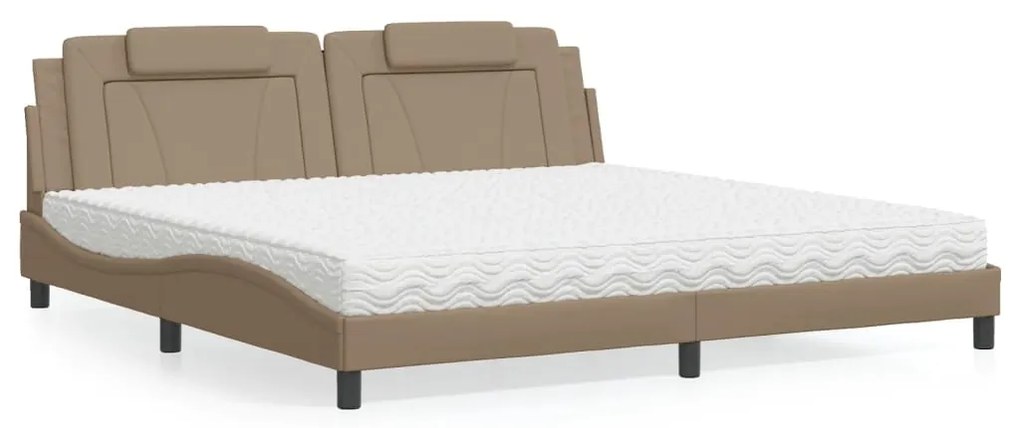 vidaXL Pat cu saltea, cappuccino, 200x200 cm, piele ecologică