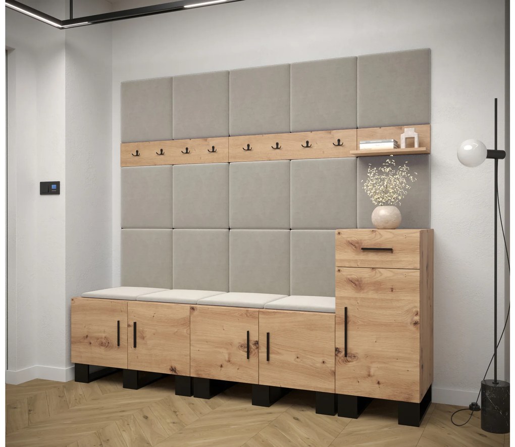 Set mobilier pentru hol Amanda 8 (Stejar artisan + bej). 1085920