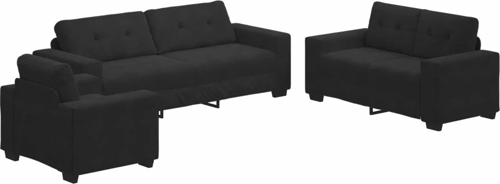 vidaXL Set de canapea 3 pcs Negru 221 x 80 x 80 cm Catifea