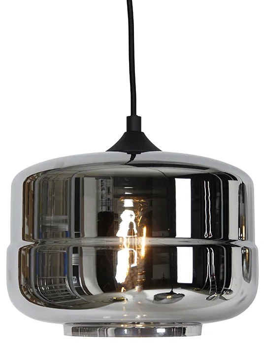 Lampă suspendată Art Deco neagră cu sticlă fumurie cu 6 lumini - Wallace