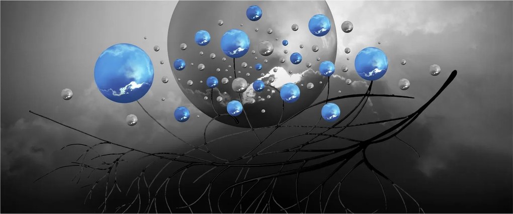 Tabloul cu bile abstracte albastre (120x50 cm)